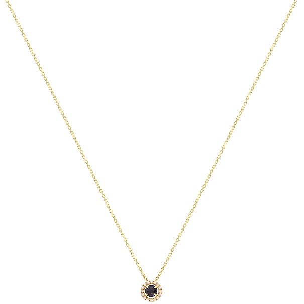 Gargantilha em Ouro 18k Chuveiro Redondo com 1 Safira 4mm 0.36Cts com 16 Diamantes 0.08Cts         