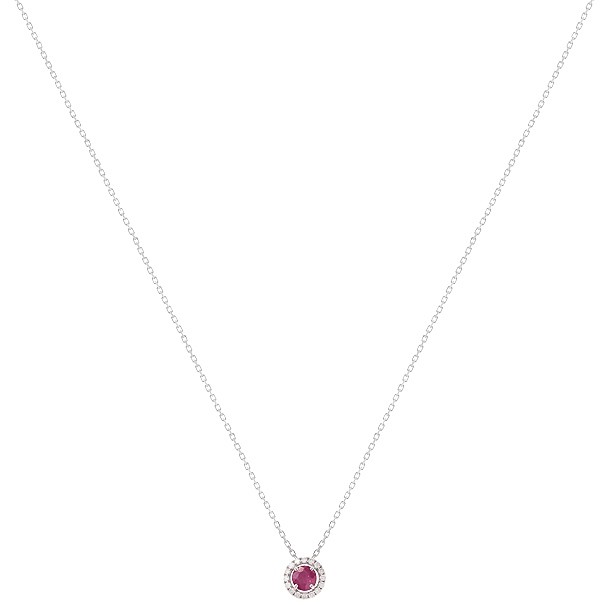 Gargantilha em Ouro Branco 18k Chuveiro Redondo com 1 Rubi 4mm 0.30Cts com 16 Diamantes 0.08Cts  