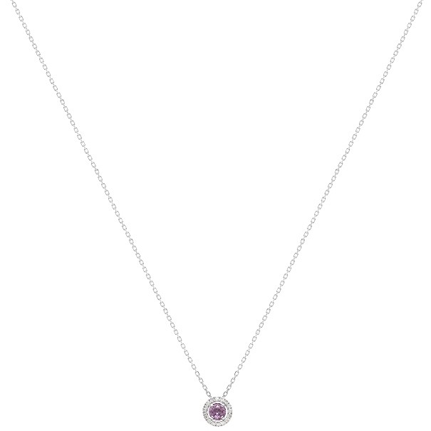 Gargantilha em Ouro Branco 18k Chuveiro Redondo com 1 Safira Roxa 4mm 0.35cts com 16 Diamantes 0.08cts