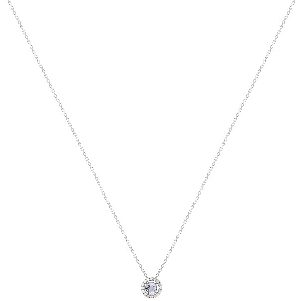 Gargantilha em Ouro Branco 18k Chuveiro Redondo com 1 Agua Marinha 4mm 0.20cts com 16 Diamantes 0.08cts