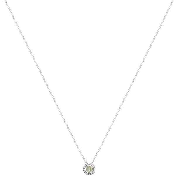 Gargantilha em Ouro Branco 18k Chuveiro Redondo com 1 Safira Verde 4mm 0.36Cts com 16 Diamantes 0.08Cts