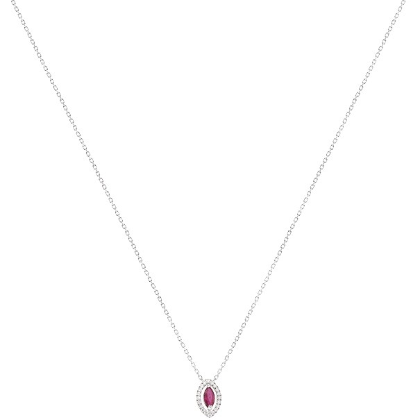 Gargantilha Em Ouro Branco 18k Chuveiro Navete Com 1 Rubi de 0.24CTS Com 20 Diamantes de 0.09CTS