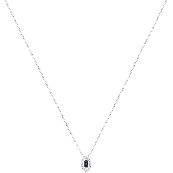 Gargantilha em Ouro Branco 18k Navete com 1 Safira 6x3mm 0.30Cts com 20 Diamantes 0.09Cts