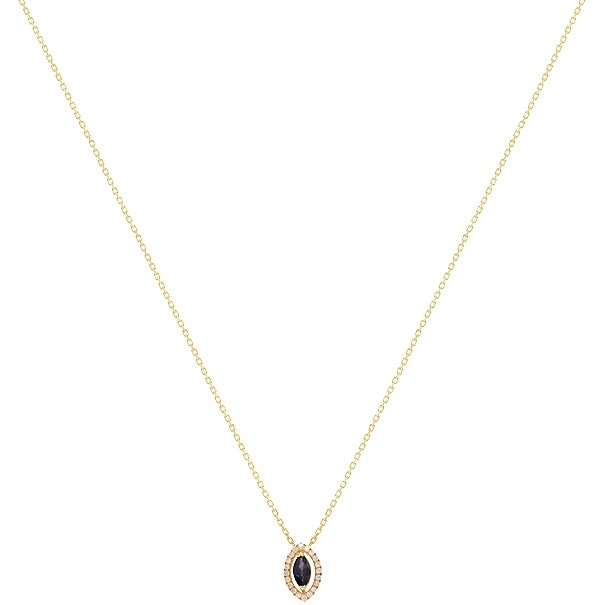 Gargantilha em Ouro 18k Chuveiro Navete com 1 Safira 6x3mm 0.30Cts com 20 Diamantes 0.09Cts     