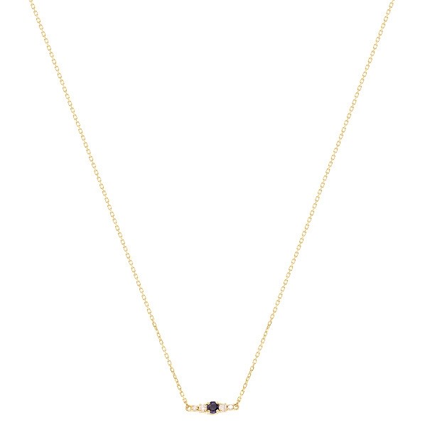 Gargantilha Em Ouro 18k Reta Com 1 Safira De 0.14CTS Com 4 Diamantes De 0.06CTS