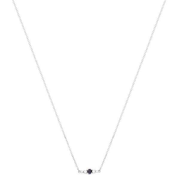Gargantilha Em Ouro Branco 18k Reta Com 1 Safira De 0.14CTS Com 4 Diamantes De 0.06CTS