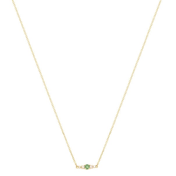Gargantilha Em Ouro 18k Reta Com 1 Esmeralda De 0.09CTS Com 4 Diamantes De 0.09CTS
