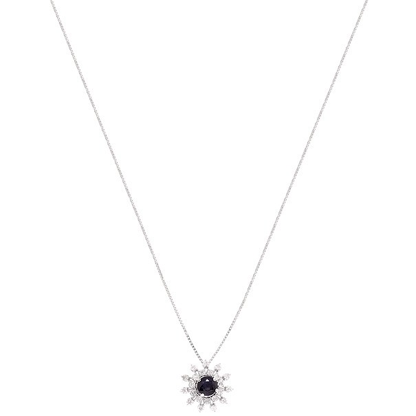 Gargantilha Em Ouro  Branco 18k Chuveiro Flor Com 1 Safira De 0.36 CTS Com 22 Diamantes De 0.22CTS  