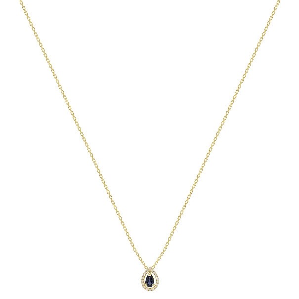 Gargantilha Em Ouro  18k Gota Com 1 Safira De 0.27 CTS Com 18 Diamantes De 0.08CTS  