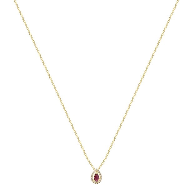Gargantilha Em Ouro 18k Gota Com 1 Rubi De 0.23CTS Com 18 Diamantes De 0.08CTS