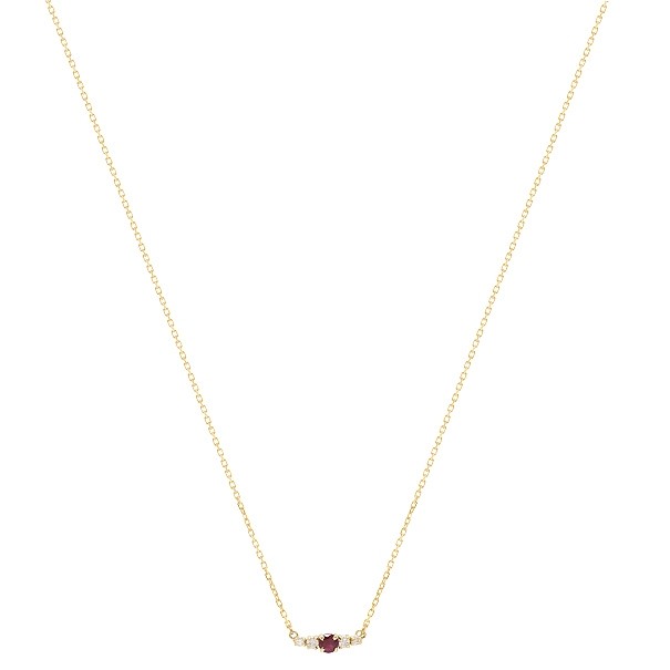 Gargantilha Em Ouro 18k Reta Com 1 Rubi De 0.09CTS Com 4 Diamantes De 0.09CTS