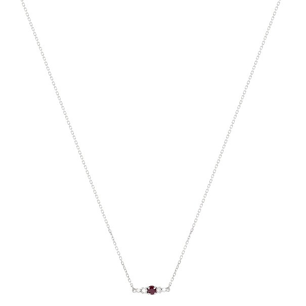 Gargantilha Em Ouro 18k Branca Reta Com 1 Rubi De 0.14CTS Com 4 Diamantes 0.09CTS