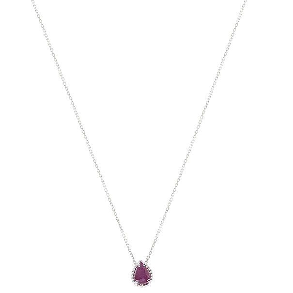 Gargantilha Em Ouro  Branco 18k  Gota Com 1 Rubi De 0.87CTS