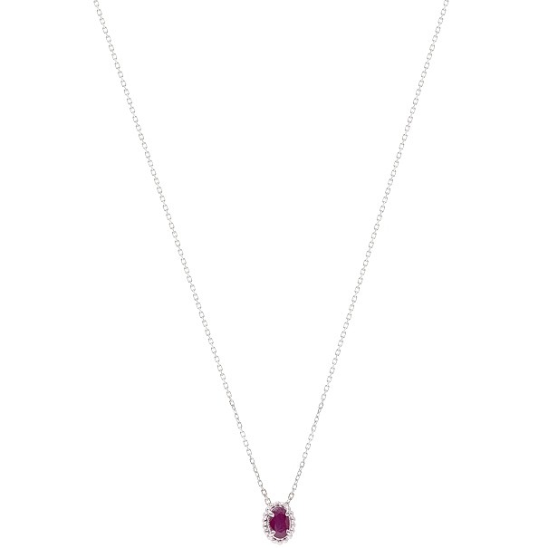Gargantilha Em Ouro Branco18k Ponto De Luz Bolinhas Polidas Com 1 Rubi 0.50CTS