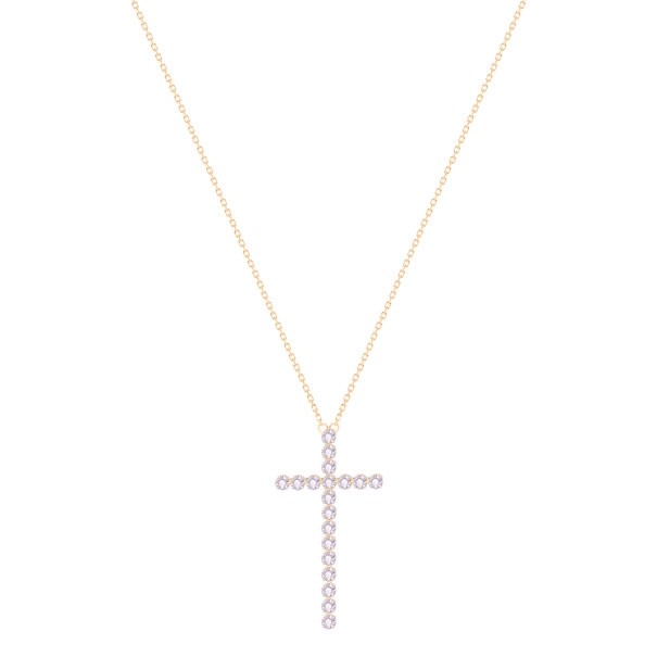 Gargantilha em Ouro Bicolor 18k Cruz Maleável com 19 Brilhantes 
