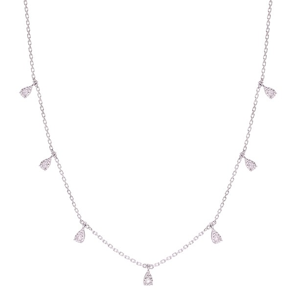 Gargantilha em Ouro Branco 18k Gotas com 7 Brilhantes 