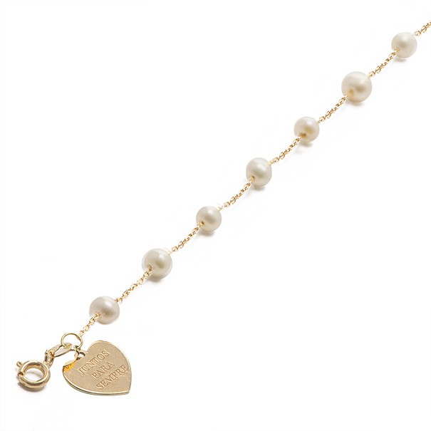 Pulseira em Ouro 18k Cartie Pérolas 3mm com Coração - 19cm