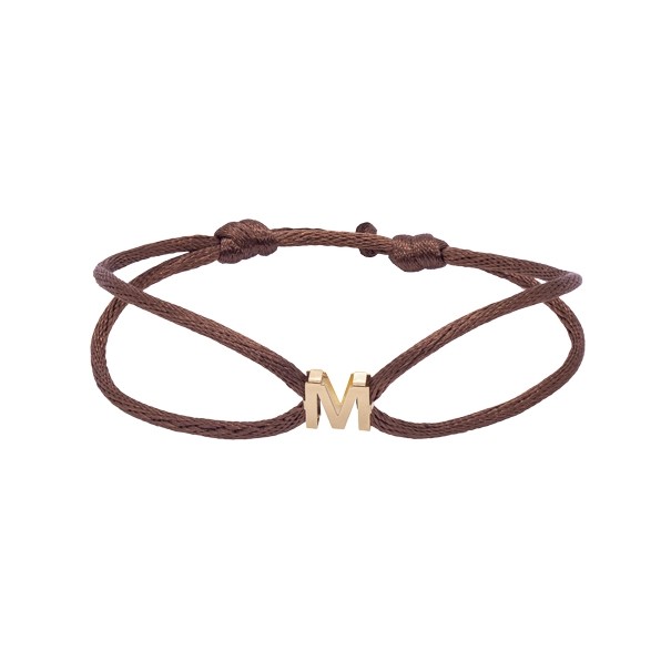 Pulseira em Ouro 18k Fio Cetim com Pingente Letra M Polido