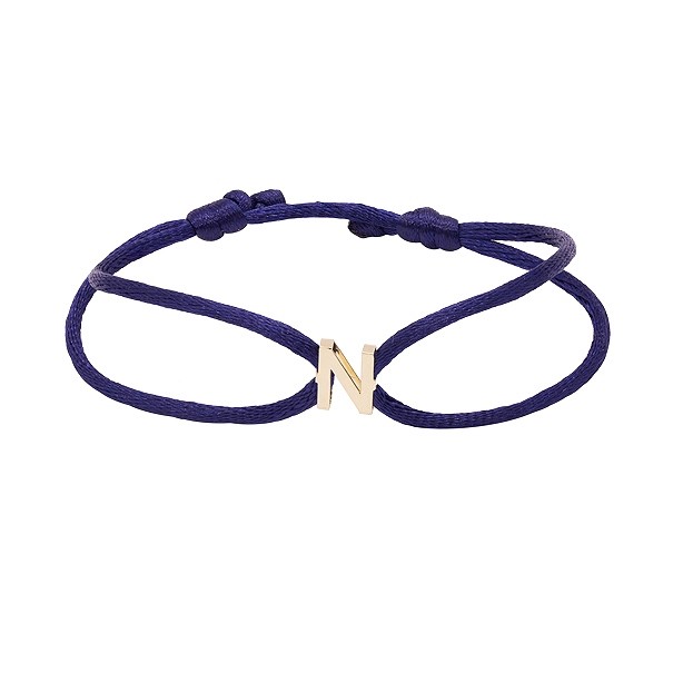 Pulseira em Ouro 18k Fio Cetim com Pingente Letra N Polido