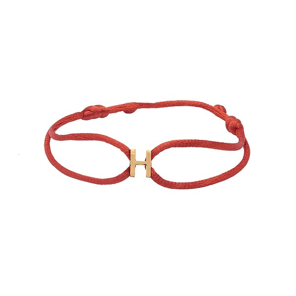 Pulseira em Ouro 18k Fio Cetim com Pingente Letra H Polido
