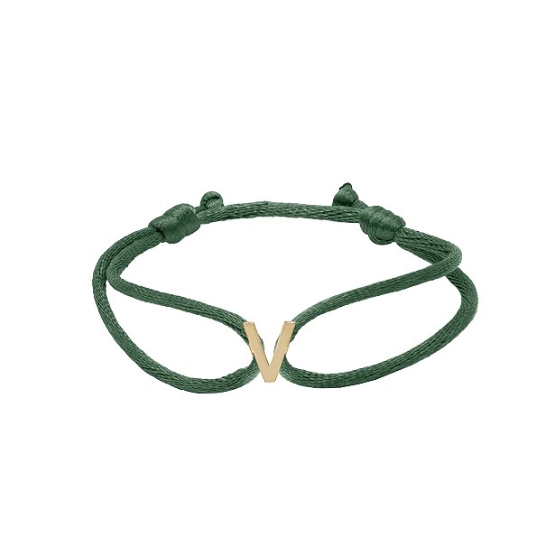 Pulseira em Ouro 18k Fio Cetim com Pingente Letra V Polido
