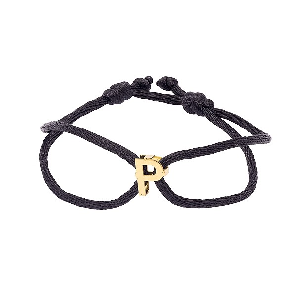 Pulseira em Ouro 18k Fio Cetim com Pingente Letra P Polido
