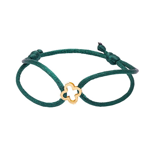 Pulseira em Ouro 18k Fio Cetim com Pingente Trevo Polido