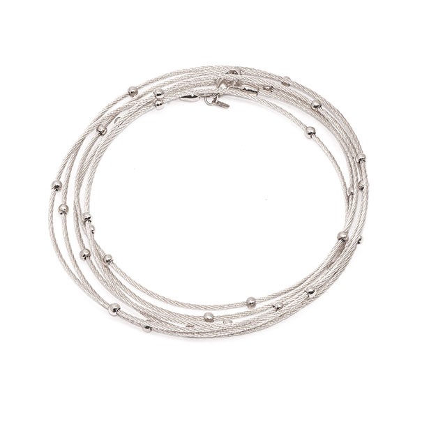 Pulseira em Ouro Branco 18k Cabo Náutico 6 Voltas com Bolinhas Polidas 