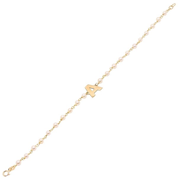 Pulseira em Ouro 18k com Pérolas 3.00 a 3.50mm Letra A - 18cm