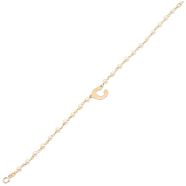 Pulseira em Ouro 18k com Pérolas 3.00 a 3.50mm Letra C - 18cm