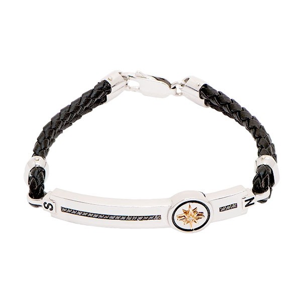 Pulseira em Ouro 18k Alpha Leather Board Bicolor com 21 Diamantes Black e 1 Diamante 