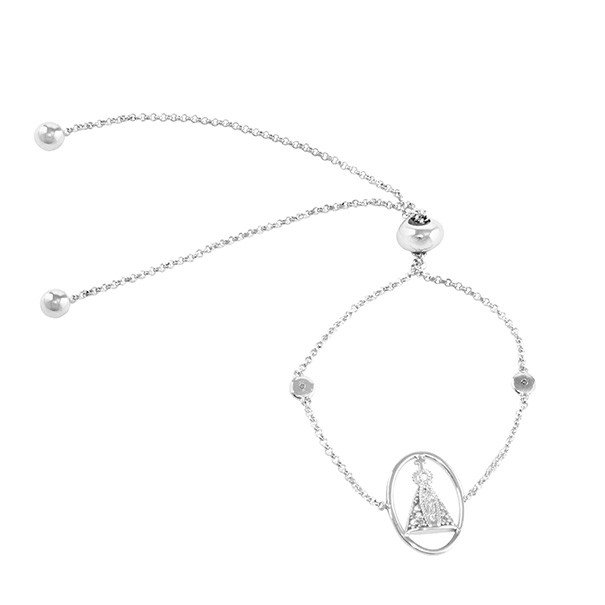 Pulseira Branca Nossa Senhora Aparecida - Com 10 Brilhantes