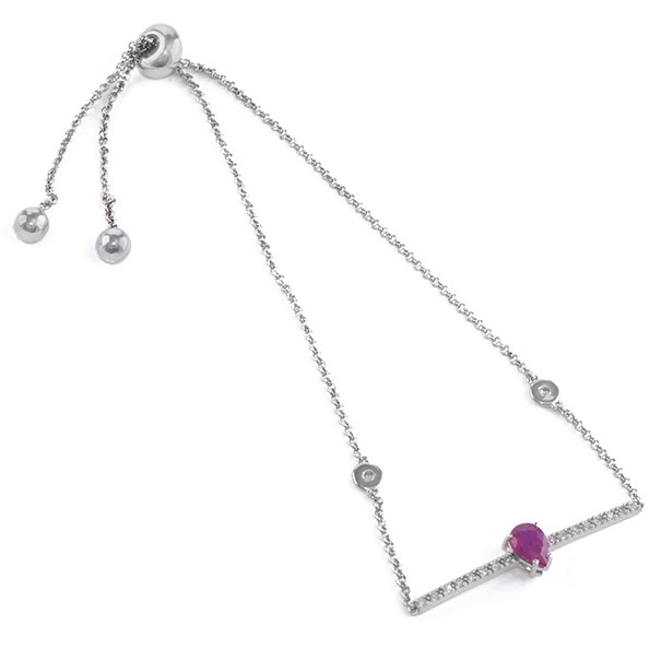 Pulseira branca palito cravejado com Rubi Gota 4x6 e Brilhantes