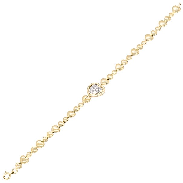 Pulseira em Ouro 18k Corações Degrades Polida com 33 Brilhantes