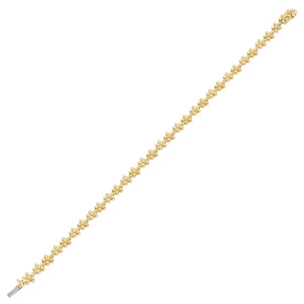 Pulseira em Ouro 18k Florzinhas Polidas com 32 Diamantes de 0.32Cts      