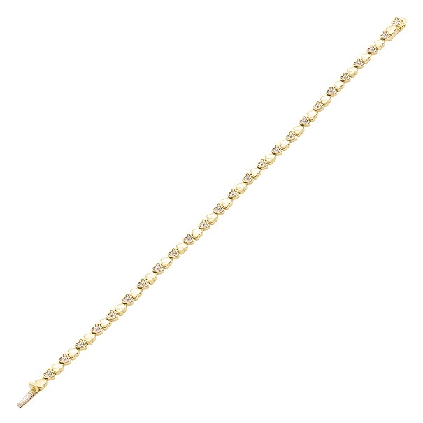 Pulseira em Ouro 18k Corações Polidos com 75 Diamantes de 0.38Cts