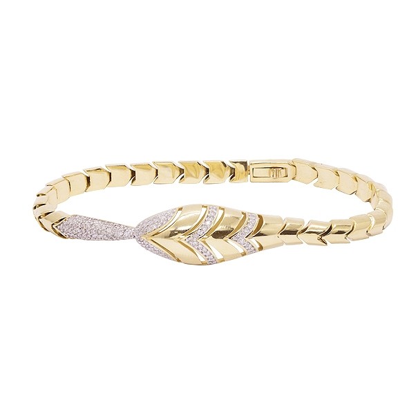 Bracelete em Ouro Amarelo 18k Serpente Polida Escamas com 128 Diamantes 0.64Cts