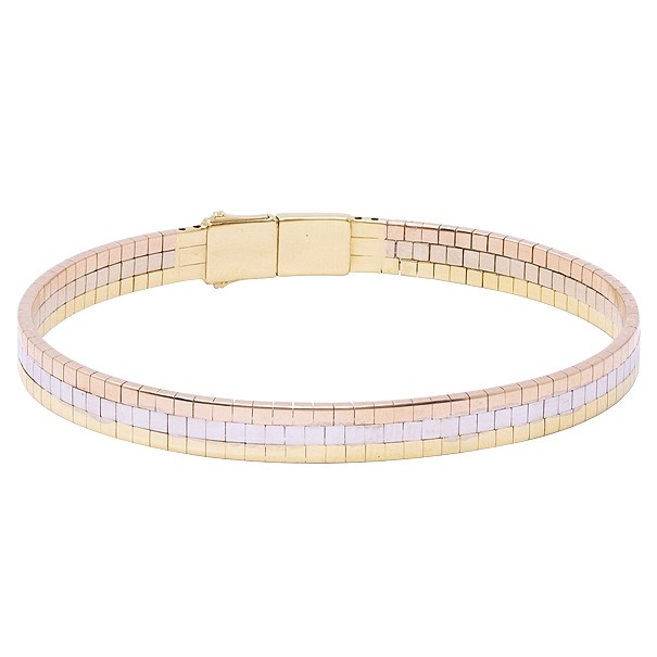 Bracelete em Ouro Tricolor 18k 3 Fios Quadradinhos Polido