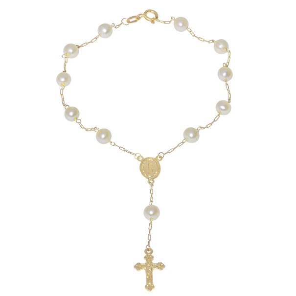 Pulseira Terço com Pérolas 