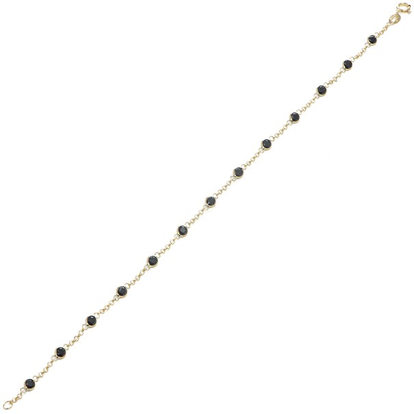 Pulseira Elo Português Com Zircônias 3mm Pretas - 18cm   