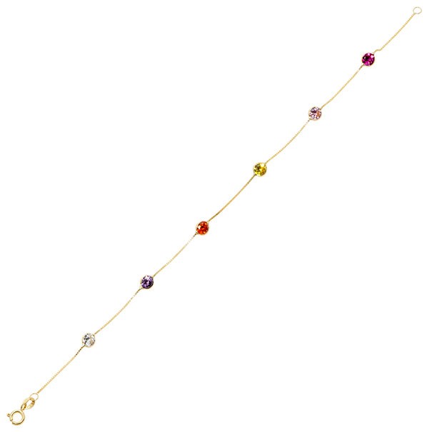 Pulseira em Ouro 18k Veneziana 18cm com Zircônias Coloridas 4mm 