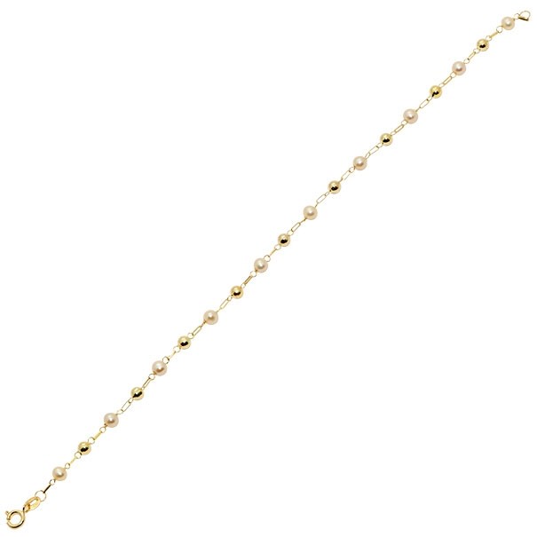 Pulseira em Ouro 18k Pérolas 13cm - Com Bolinhas Polidas 3mm