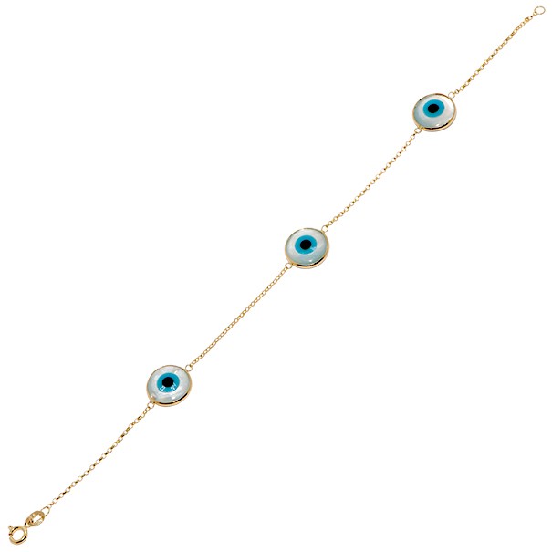 Pulseira em Ouro 18k Elo Português 18cm com 3 Olho Gregos