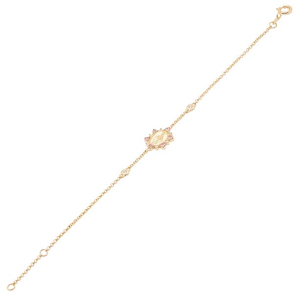 Pulseira em Ouro 18k Nossa Sra. das Graça com 6 Turmalina Rosa e 8 Brilhantes