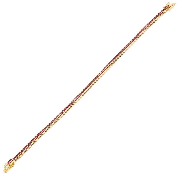 Pulseira em Ouro 18k Riviera 18cm com 77 Rubis de 3.85 Quilates
