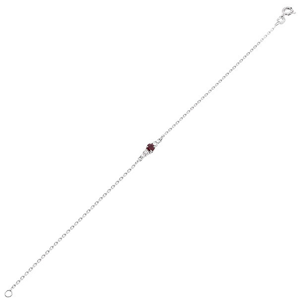Pulseira em Ouro Branco 18k Reta com 1 Rubi 0.09CTS com 4 Diamantes de 0.09CTS