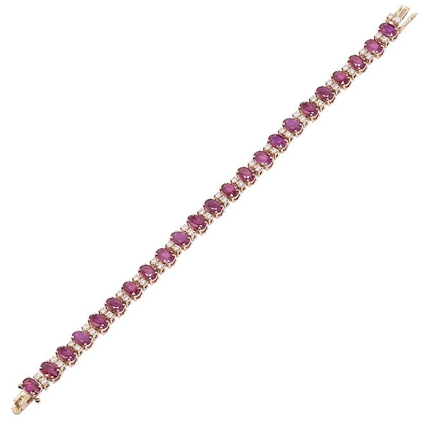Pulseira em Ouro Rose 18k Riviera com 23 Rubis e 46 Diamantes    