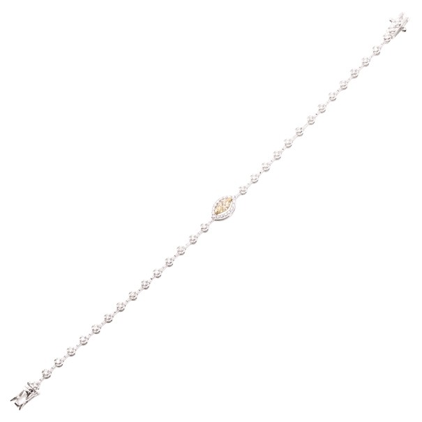 Pulseira em Ouro Branco 18k Riviera 16cm com 47 Diamantes de 0.52CTS com 1 Diamante Fancy Yellow de 0.24CTS