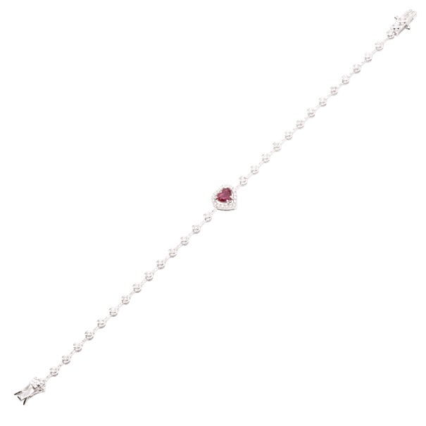 Pulseira em Ouro Branco 18K Riviera 16cm com 49 Diamantes de 0.54CTS com 1 Rubi de 0.36CTS
