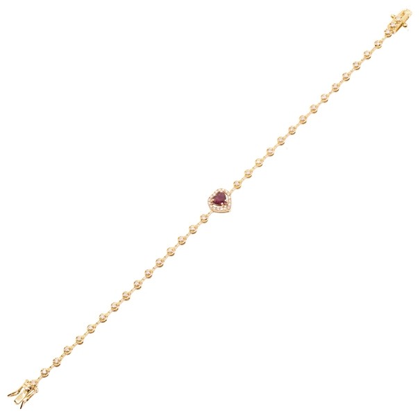 Pulseira em Ouro 18k 18cm com 52 Diamantes de 0.58CTS com 1 Rubi de 0.36CTS